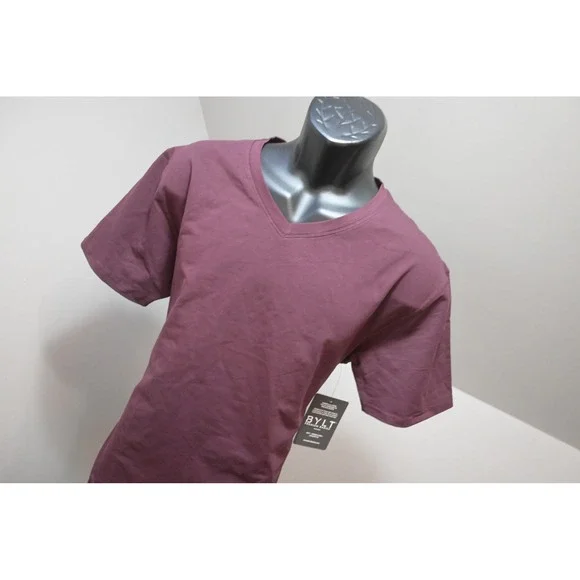 BYLT Drop Cut V-Neck T-Shirt Mens Large Maroon Athletic Fit performance NEW - Picture 4 of 13